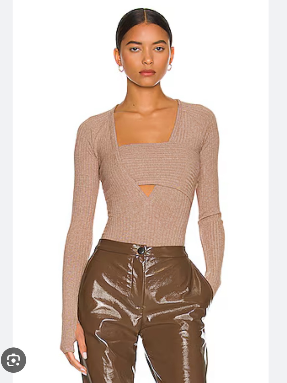 ALIX NYC REVOLVE Bianca Ribbed Long-Sleeve Bodysuit in Taupe
